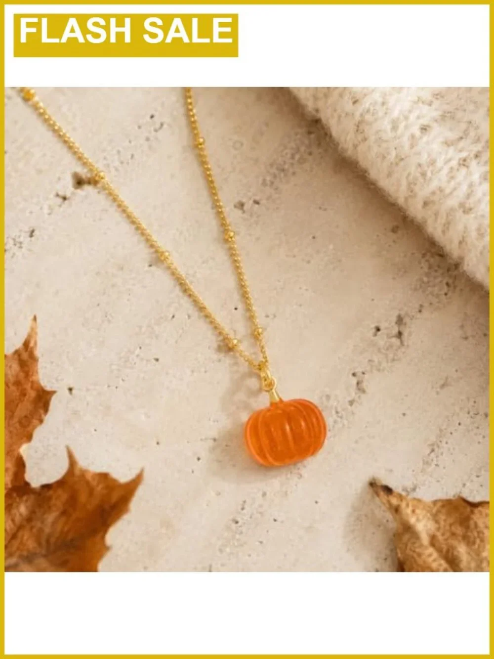 Pumpkin Pendant Necklace Gold Tone Beaded Satellite Chain Thanksgiving